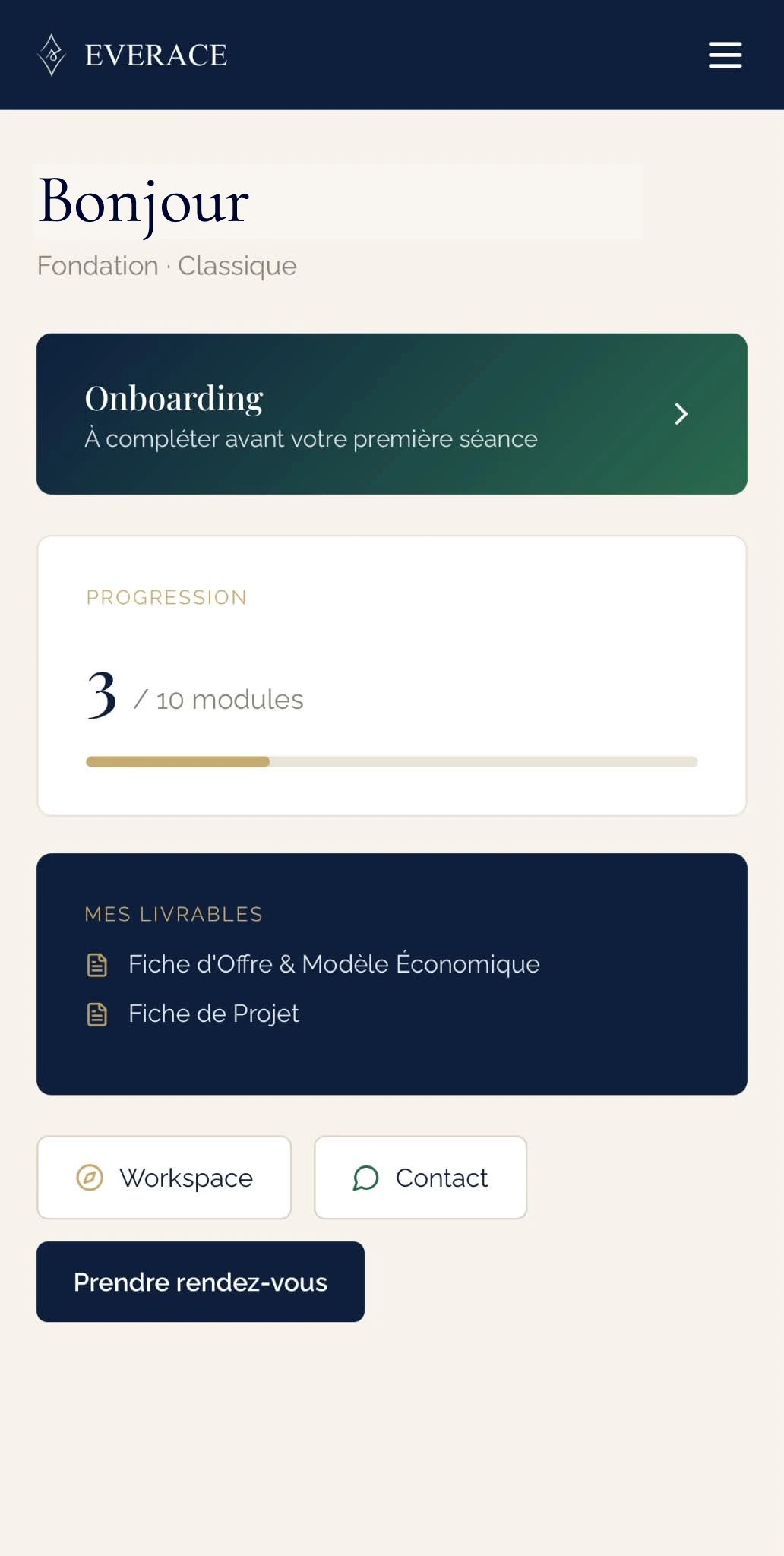Aperçu de l'application mobile Everace